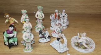 A group of ten English and Continental porcelain figures