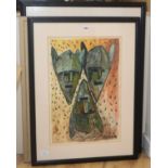 Steynhaus, mixed media on paper, Studies of African masks, signed and dated '96, largest 64 x