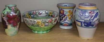 Two Poole vases and two pieces of Maling ware