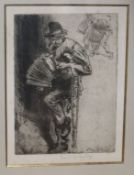 Frank Brangwyn, etching, The Beggar Musician 1911, signed in pencil, 25 x 19cm and Frank Brangwyn,