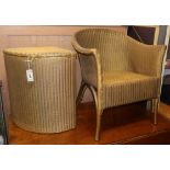 A Lloyd loom chair and corner wash basket