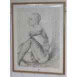 Susan McClyne, pencil drawing, seated male nude, signed, inscribed, dated 8th July 1992, 56 x 75cm