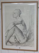 Susan McClyne, pencil drawing, seated male nude, signed, inscribed, dated 8th July 1992, 56 x 75cm