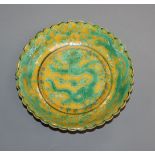 A Chinese yellow ground 'dragon' dish