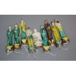 A set of Chinese sancai figures of the eight immortals, 19th century and an enamelled porcelain