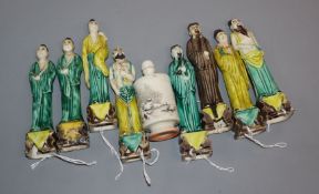 A set of Chinese sancai figures of the eight immortals, 19th century and an enamelled porcelain
