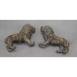 A pair of 19th century solid lead medals of lions rampant length 20cm