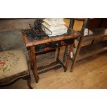 A distressed white and grey painted baluster table lamp and a Victorian bamboo framed lacquer