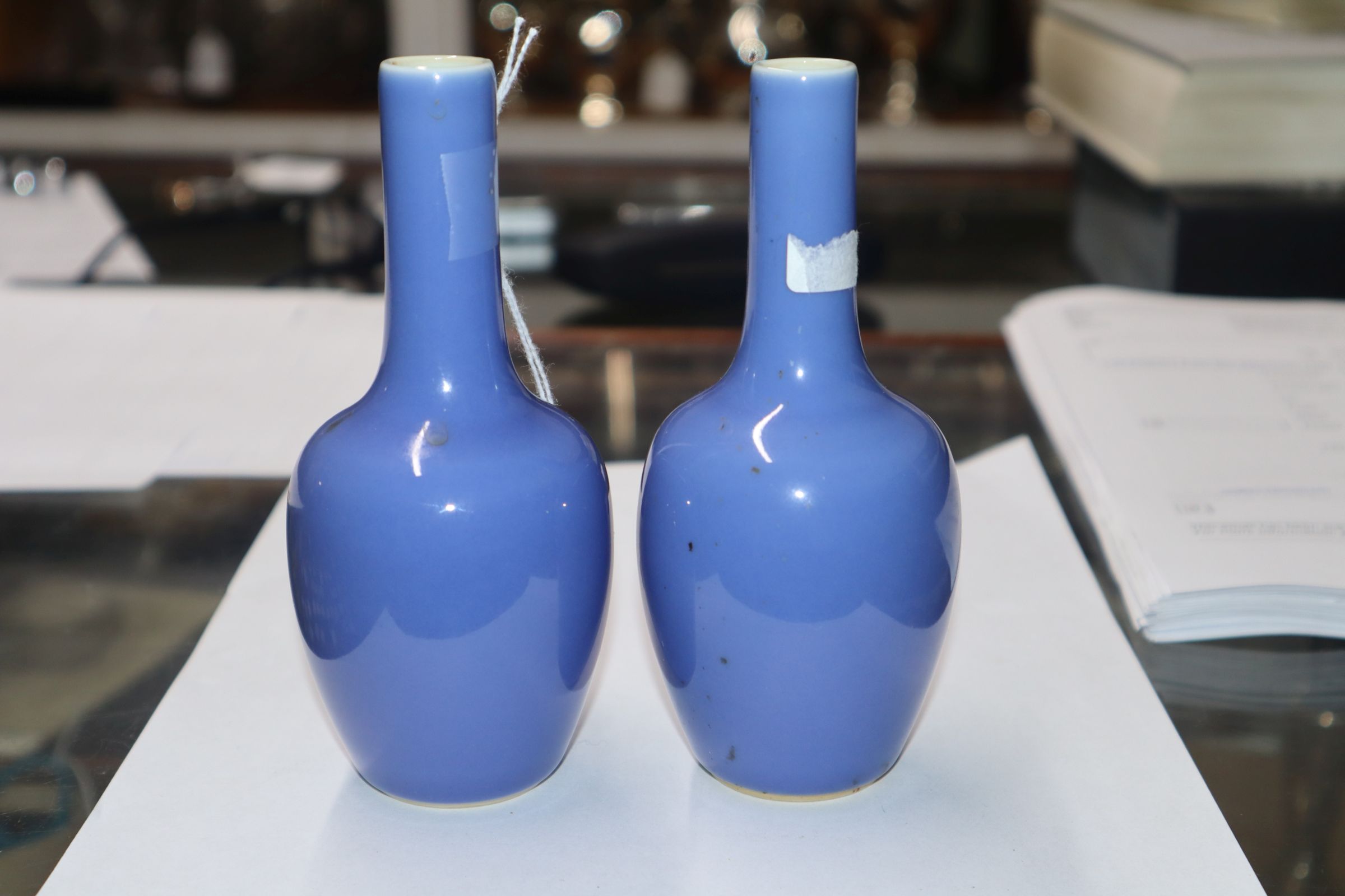 A pair of Chinese blue ground bottle vases - Image 4 of 8