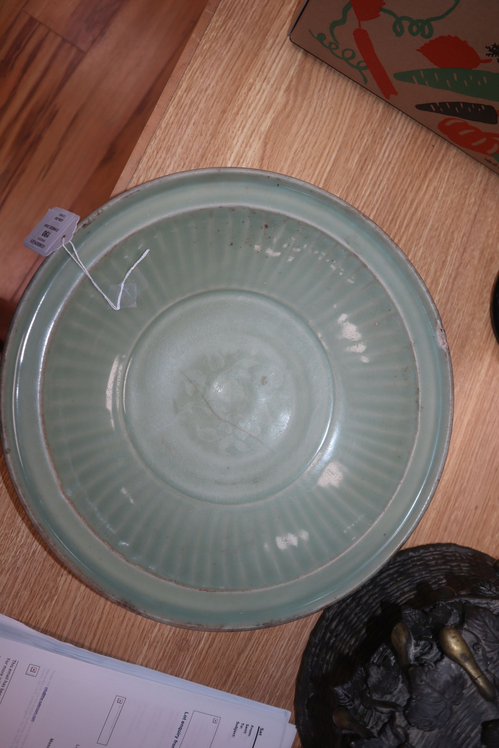 A Chinese Longquan celadon dish, Ming - Image 2 of 5