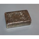 An early 20th century? Persian white metal snuff box, embossed with boat, elephants and scrolling