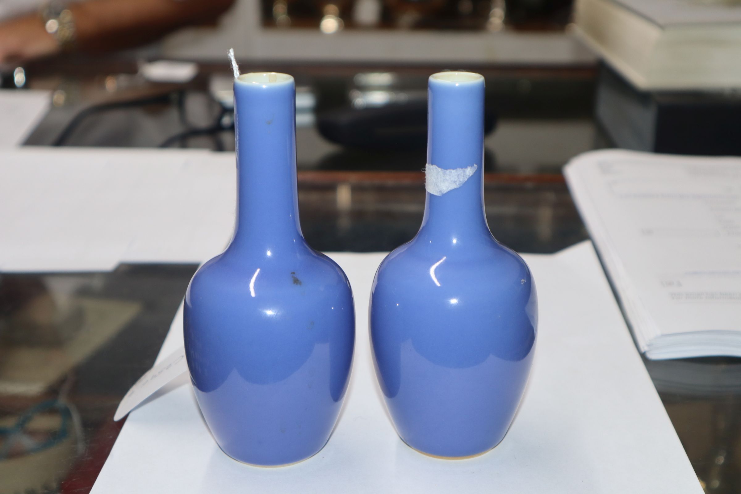 A pair of Chinese blue ground bottle vases - Image 5 of 8