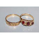 Two early 20th century 18ct gold, ruby and diamond rings (stone missing).