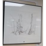 Alberto Giacometti (1901-1966), lithograph, Seated man and sculpture, printed for Derriere le