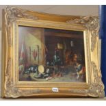 Continental School (20th century), a Dutch style scene of an armoury, with figures, oil on board,