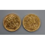 Two gold sovereigns, 1891 and 1968