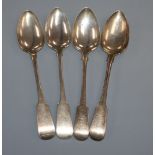Two pairs of early 19th century silver fiddle pattern tablespoons, London, 1816 and Dublin, 1826,