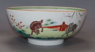 A Chinese Qianlong period famille rose 'sheep' bowl