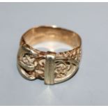 A 9ct gold 'buckle' ring.