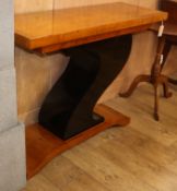 A Modernist burr maple console table W.110cm