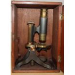 A cased brass microscope