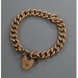 An Edwardian 9ct hollow curblink bracelet with padlock clasp, gross 20 grams.