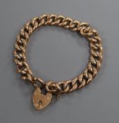 An Edwardian 9ct hollow curblink bracelet with padlock clasp, gross 20 grams.