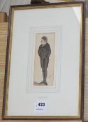 Honore Daumier (1808-1879), ink and watercolour, Full length portrait of a gentleman, initialled, 18