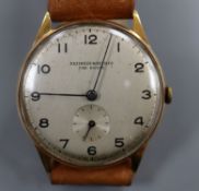 A gentleman's 1930's/1940's? Swiss Nefireus 18ct manual wind wrist watch, with Arabic dial and