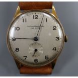 A gentleman's 1930's/1940's? Swiss Nefireus 18ct manual wind wrist watch, with Arabic dial and