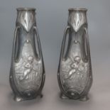 A pair of pewter Art Nouveau vases, signed J.Garnier height 38cm