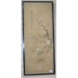 Chinese School, pair of watercolours on silk, Study of birds and a squirrel on flowering branches,