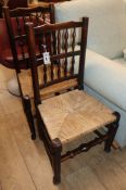 Two early 19th century Lincolnshire spindle back rush seat chairs