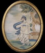 A Regency silkwork panel of a woman on the seashore, representing hope, 13 x 10in. and another