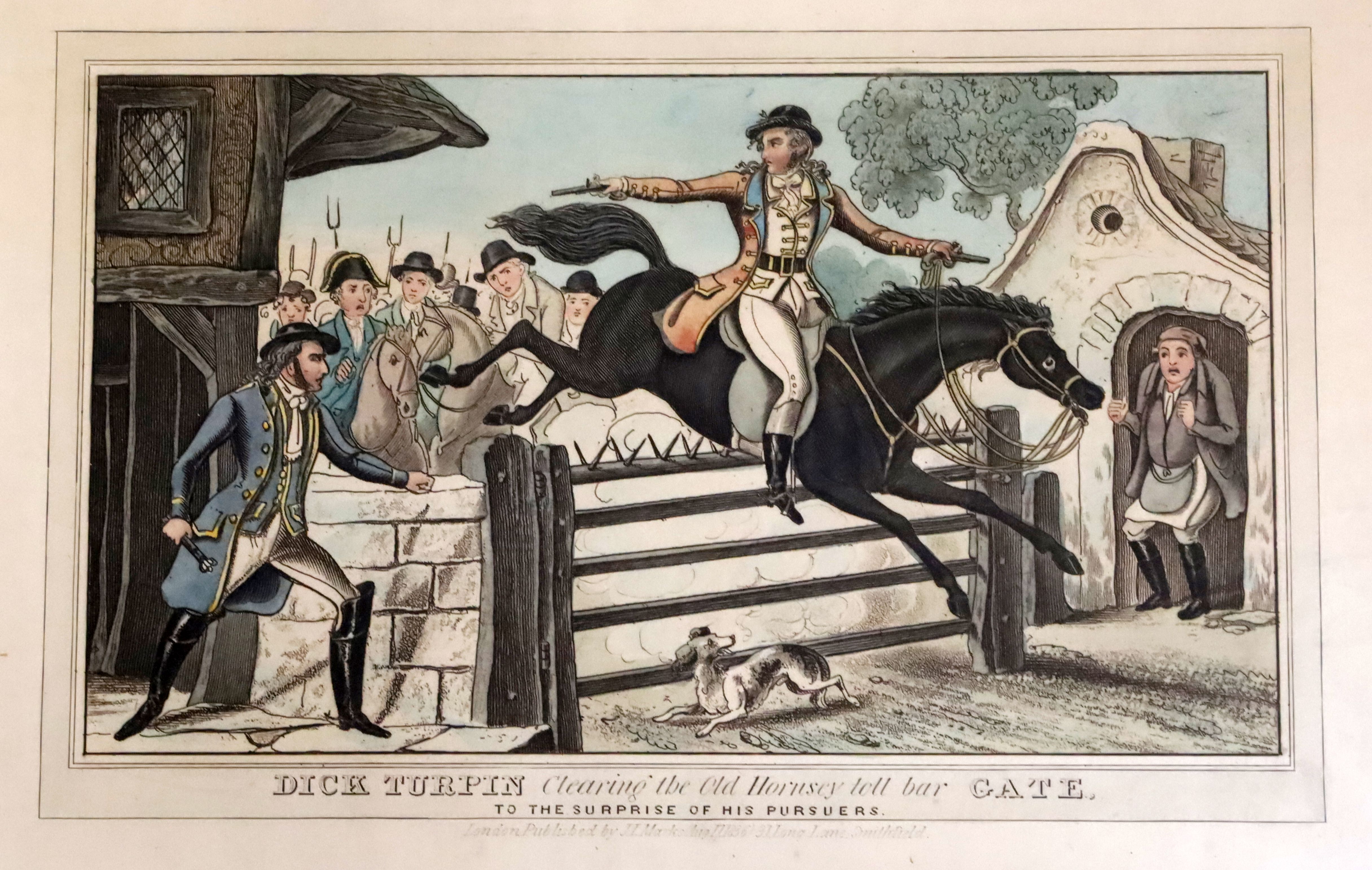 J.L. Markes, Publ., a set of four coloured engravings, Scenes from the Life of Dick Turpin 9.25 x