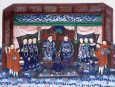 Guangzhou School (mid-19th century), gouache of an Imperial court scene, cut out and laid on