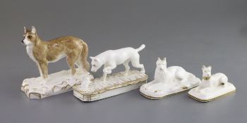 Four Grainger Lee & Co. porcelain figures of dogs, c.1820-37, comprising an Indian Hare dog with