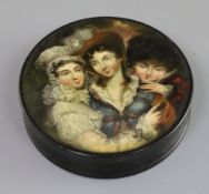 Attributed to Samuel Raven (1775-1847). A finely painted papier mache snuff box, decorated with 'The