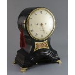 Hayley and Milner. A George III ebonised hour repeating bracket clock, with drum case and painted