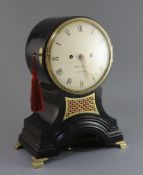 Hayley and Milner. A George III ebonised hour repeating bracket clock, with drum case and painted