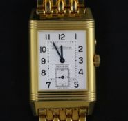 A good gentleman's modern 18ct gold Jaeger LeCoultre Grande Taille Reverso 'Night and Day' manual