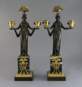 A pair of 19th century French classical revival bronze and ormolu candelabra, modelled with