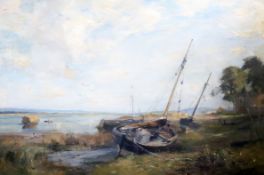§ William Miller Fraser (1864-1961)oil on canvasBeached boats, Newburgh on Taysigned24 x 36in.