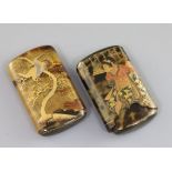 Two Japanese lacquered tortoiseshell cigar cases, Meiji period, one decorated with a lady to each