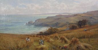 Alfred Augustus Glendening (1861-1907)oil on canvasHarvesters in a clifftop cornfieldinitialled