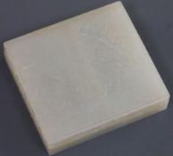 A Chinese white jade box, 18th/19th century, the cover carved in low relief with a sage and a deer