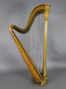 An early Victorian gothic design double action Sebastien Erard giltwood and gesso harp, decorated