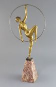 Attributed to G. Limousin. An Art Deco gilt metal figure of a hoop dancer, on tapered marble plinth,