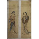 A pair of Chinese scroll paintings on paper of beauties, 19th century, each inscribed, Image 91cm