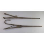 Two pairs of 18th century steel pipe tongs, 18in.